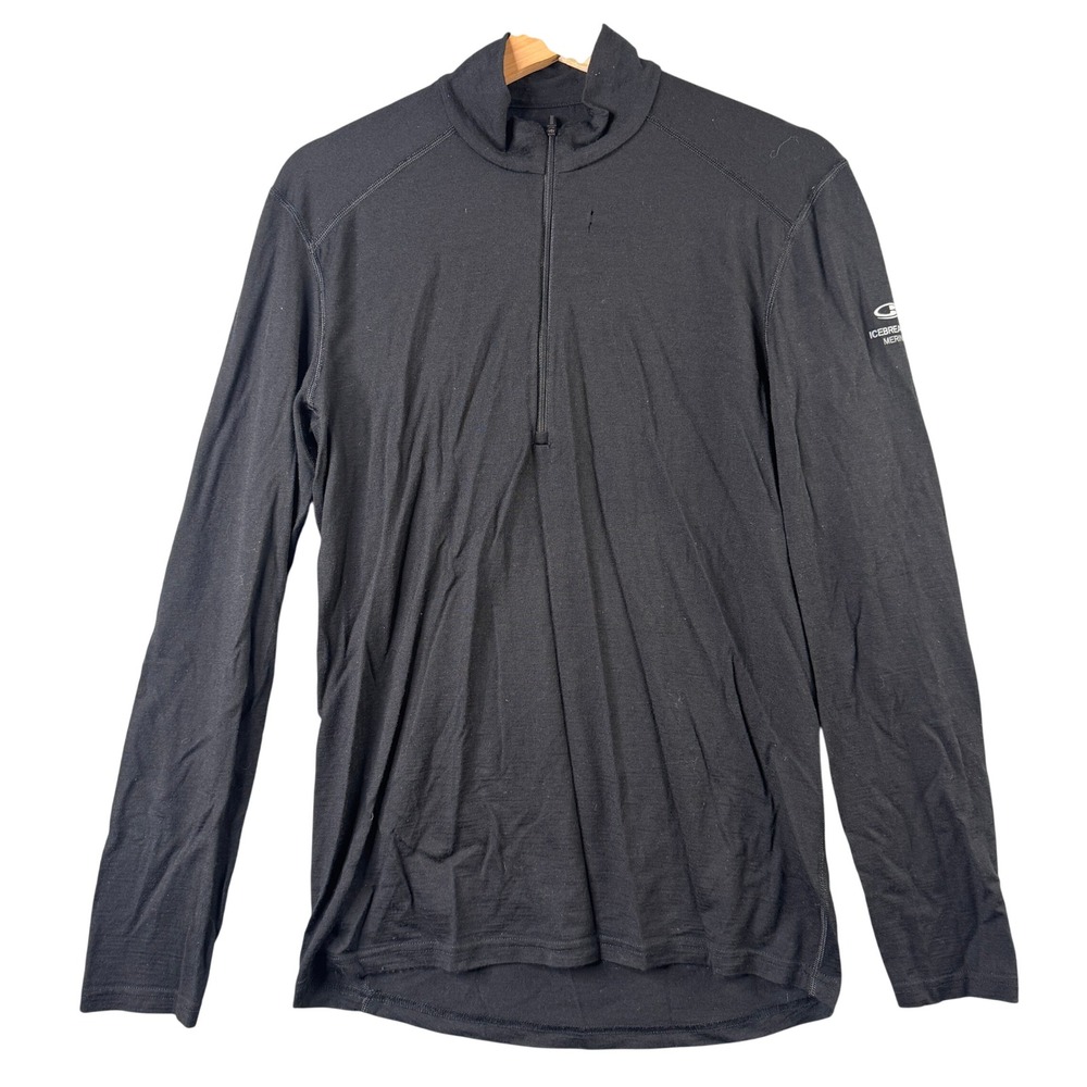 Icebreaker Merino Bodyfit 200 Mens Medium Black 1/4 Zip Base Layer Pullover
